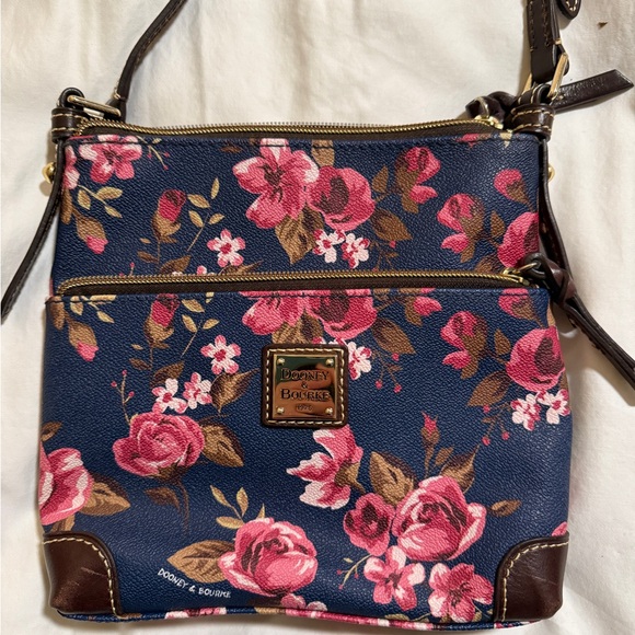 Dooney & Bourke Handbags - Dooney & Bourke Navy and Pink Floral Crossbody Bag